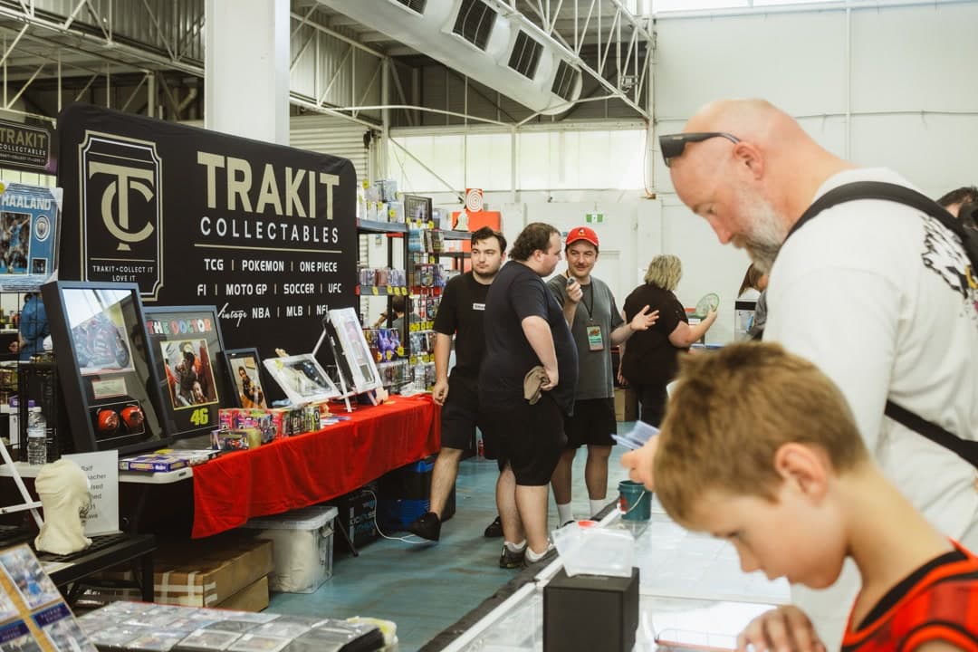Close view of the Trakit Collectables stall display.